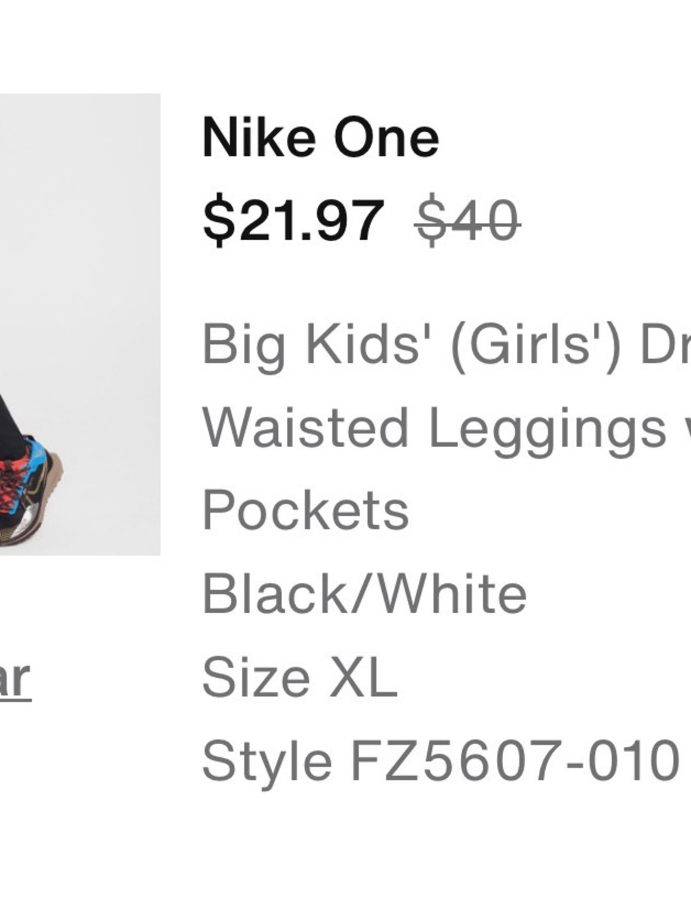 Nike Black Kids Training Leggings